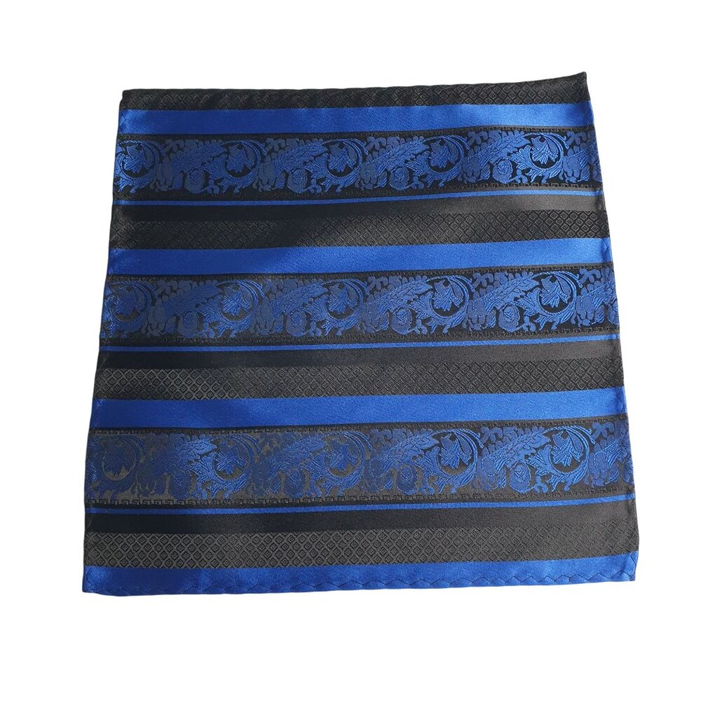Silk Pocket Square Men Blue Black Jacquard Silk Formal Wedding Prom Accessory